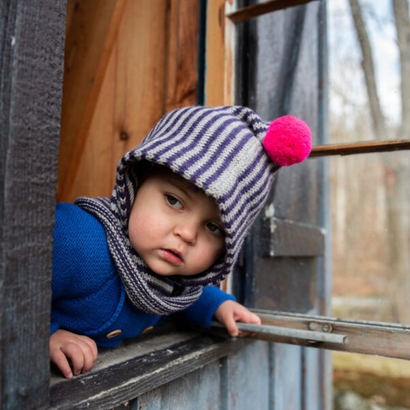 Cabbages & Kings Purple Striped Snood 100% Alpaca - Picture 4 of 5